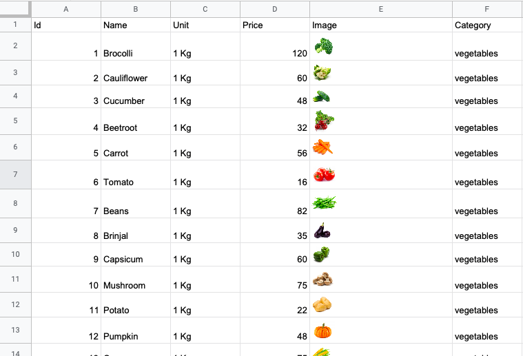 Google sheet page